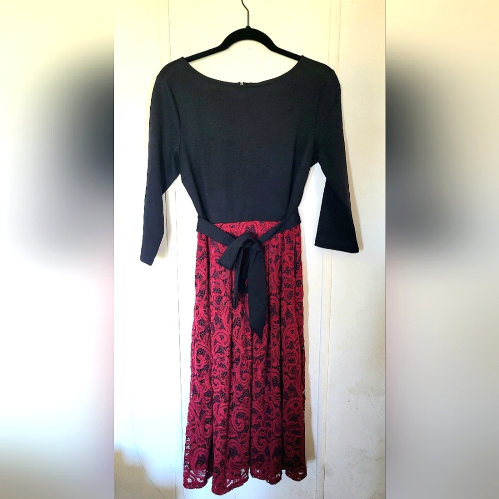 Red and Black Dress with Pockets